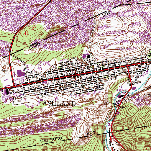 Topographic Map of Ashland, PA