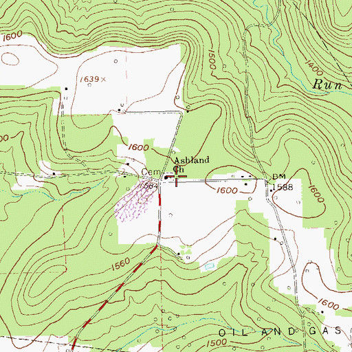 Topographic Map of Ashland Church, PA