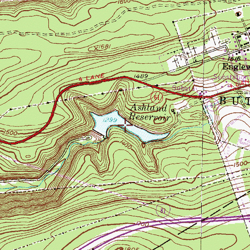 Topographic Map of Ashland Reservoir, PA