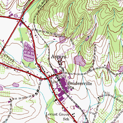 Topographic Map of Aspers, PA