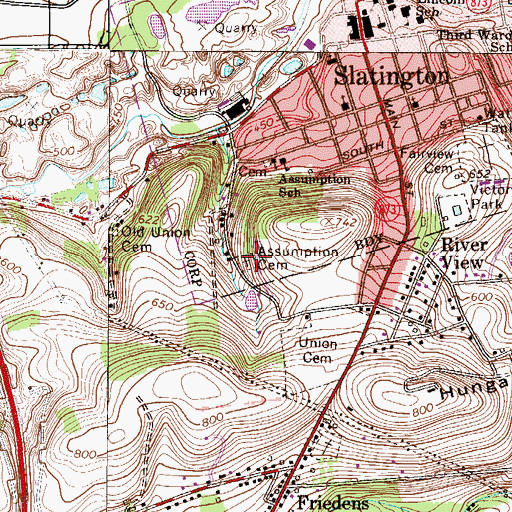 Topographic Map of Assumption Cemetery, PA