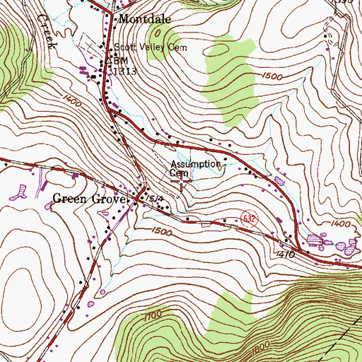 Topographic Map of Assumption Cemetery, PA