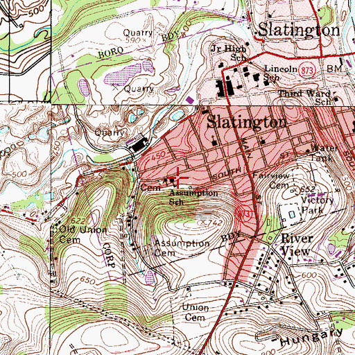 Topographic Map of Assumption School, PA