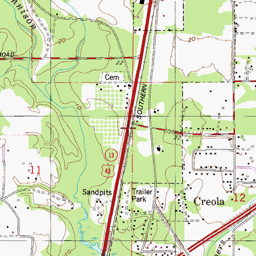 Topographic Map of Creola, AL
