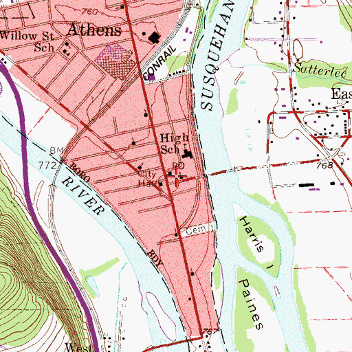 Topographic Map of Athens, PA