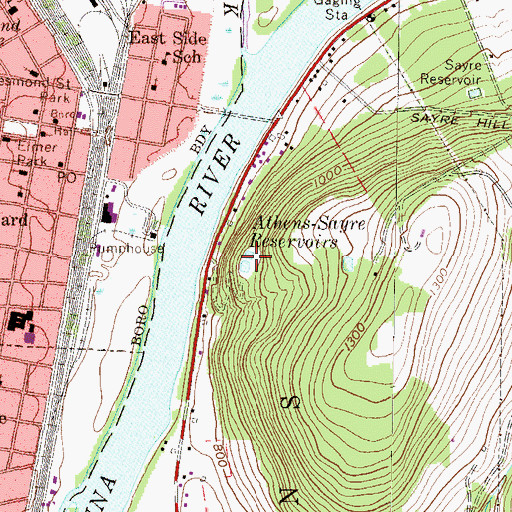 Topographic Map of Athens-Sayre Reservoirs, PA