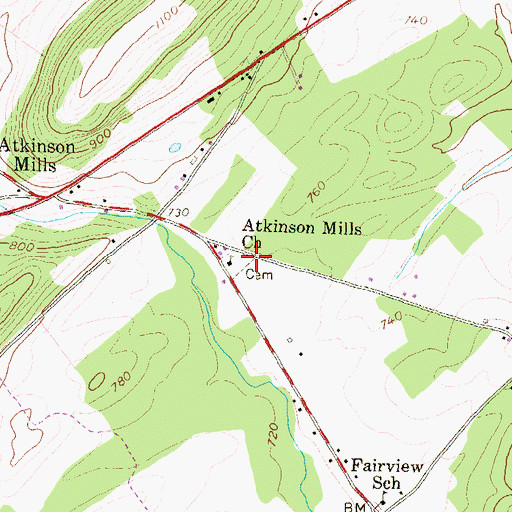 Topographic Map of Atkinson Mills Church, PA