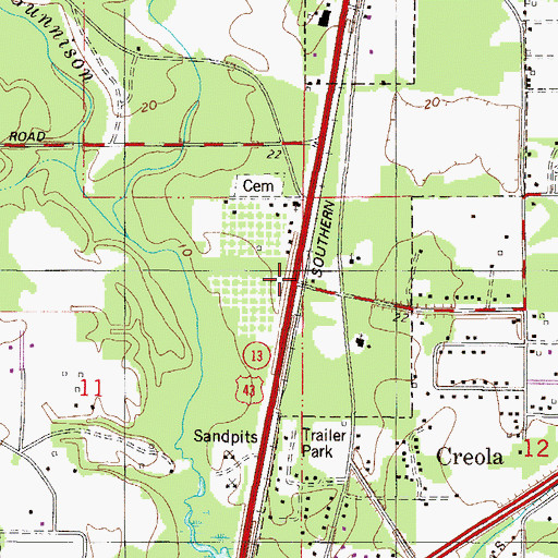 Topographic Map of Creola School, AL