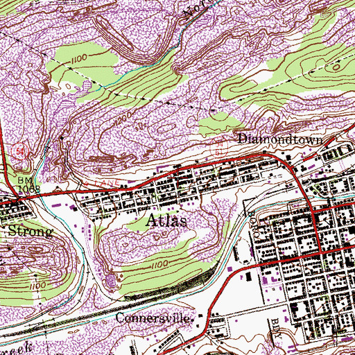 Topographic Map of Atlas, PA
