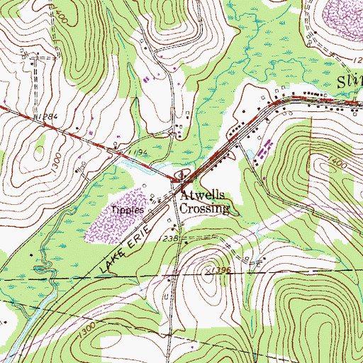 Topographic Map of Atwells Crossing, PA