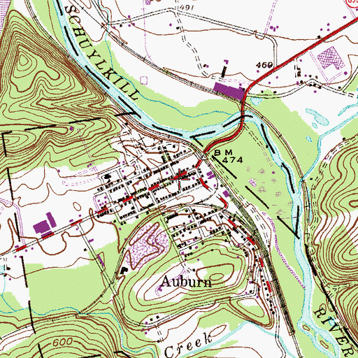 Topographic Map of Auburn, PA