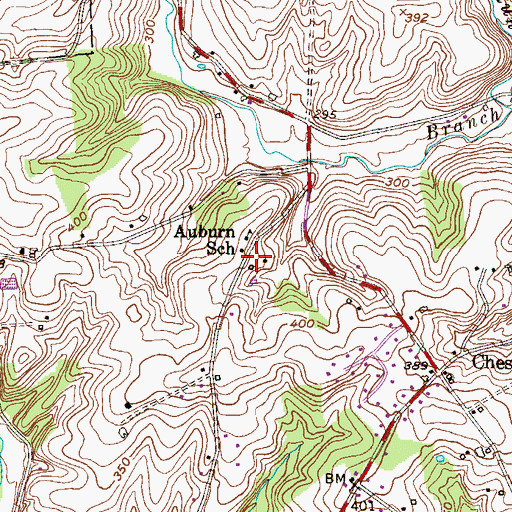 Topographic Map of Auburn School, PA