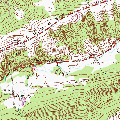 Topographic Map of Aucheys School, PA