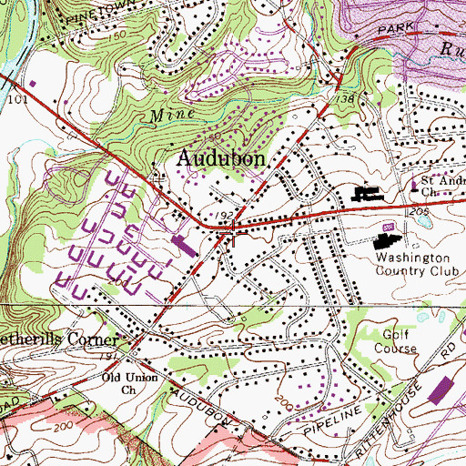Topographic Map of Audubon, PA