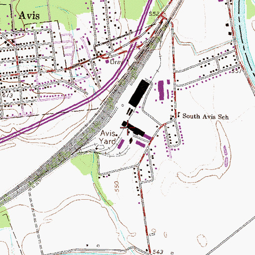 Topographic Map of Avis Yard, PA