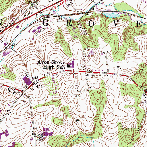 Topographic Map of Avon Grove High School, PA