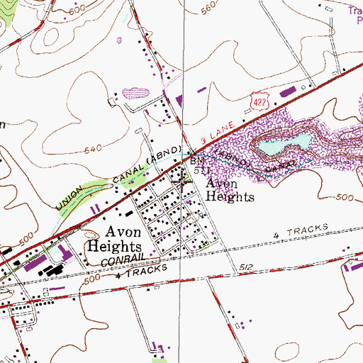 Topographic Map of Avon Heights, PA