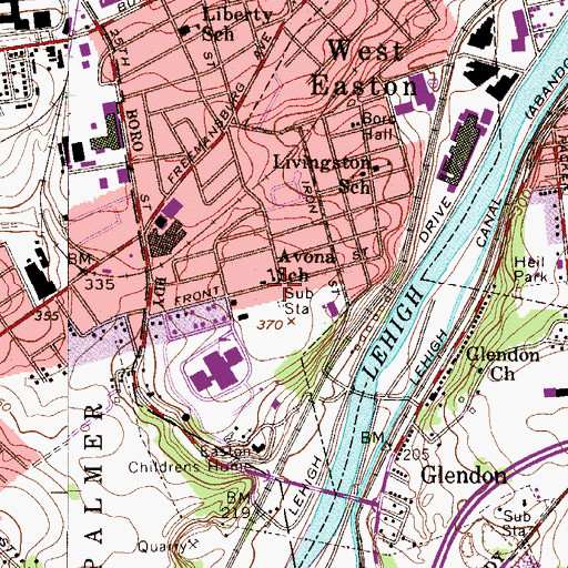 Topographic Map of Avona School, PA