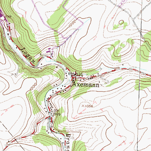 Topographic Map of Axemann, PA