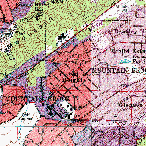 Topographic Map of Crestline Heights, AL