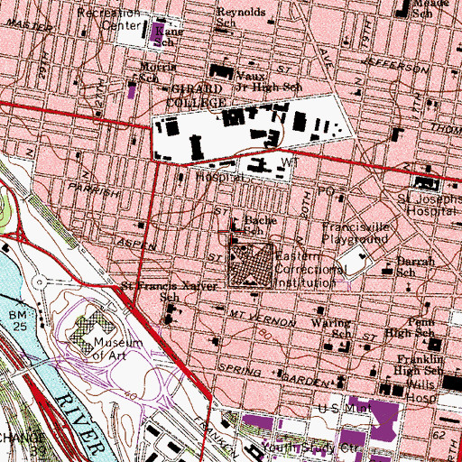Topographic Map of Bache School, PA