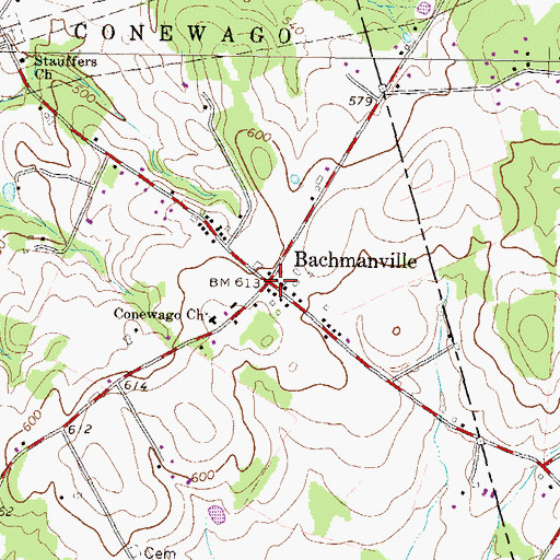 Topographic Map of Bachmanville, PA