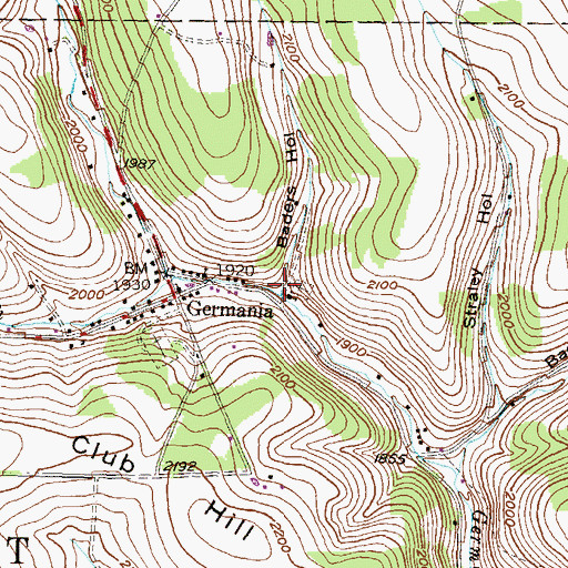 Topographic Map of Baders Hollow, PA