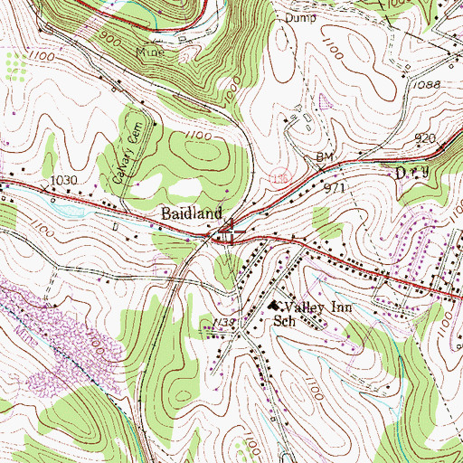 Topographic Map of Baidland, PA