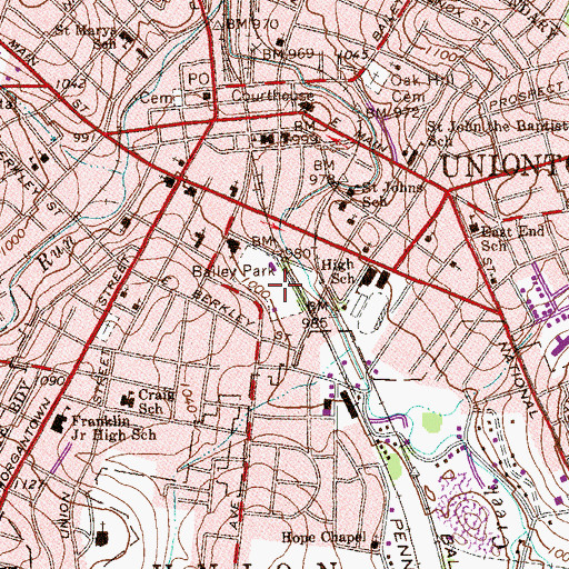 Topographic Map of Bailey Park, PA