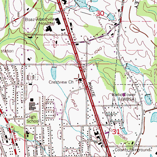 Topographic Map of Crestview Church of Christ, AL