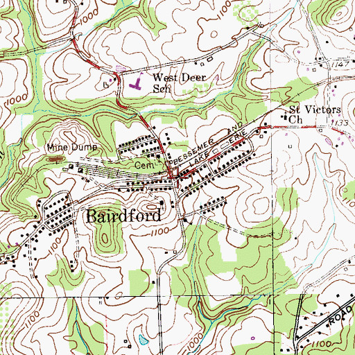 Topographic Map of Bairdford, PA