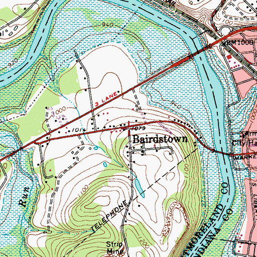 Topographic Map of Bairdstown, PA