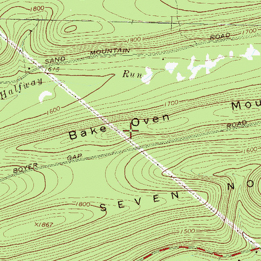 Topographic Map of Bake Oven Mountain, PA