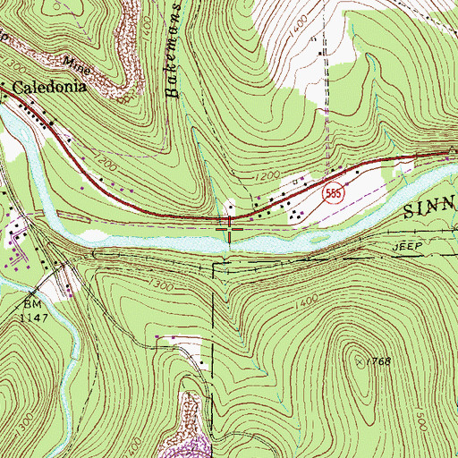 Topographic Map of Bakemans Run, PA