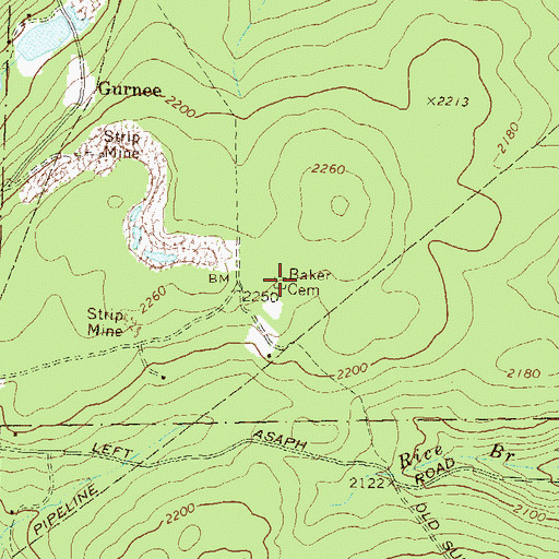 Topographic Map of Baker Cemetery, PA