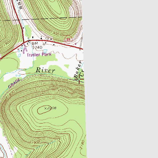 Topographic Map of Baker Creek, PA
