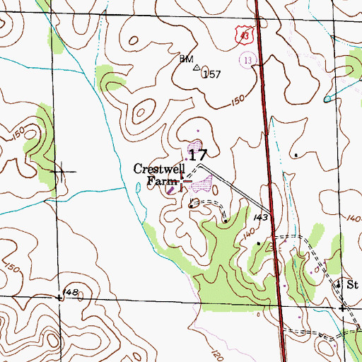 Topographic Map of Crestwell Farm, AL