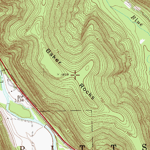 Topographic Map of Baker Rocks, PA