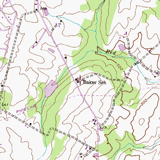 Topographic Map of Baker School, PA