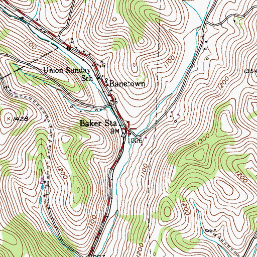 Topographic Map of Baker Station, PA