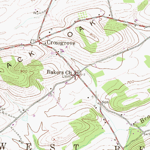 Topographic Map of Bakers Church, PA