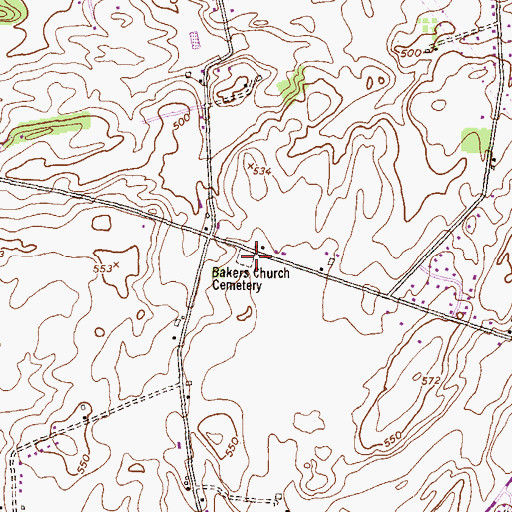 Topographic Map of Bakers Church Cemetery, PA