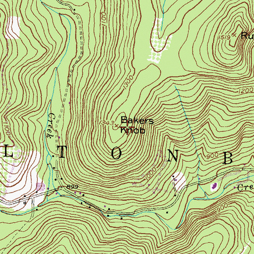 Topographic Map of Bakers Knob, PA