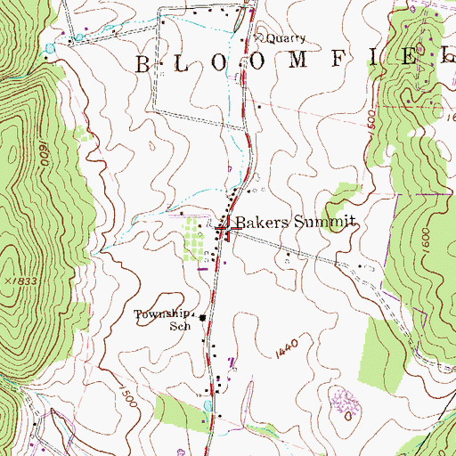Topographic Map of Bakers Summit, PA