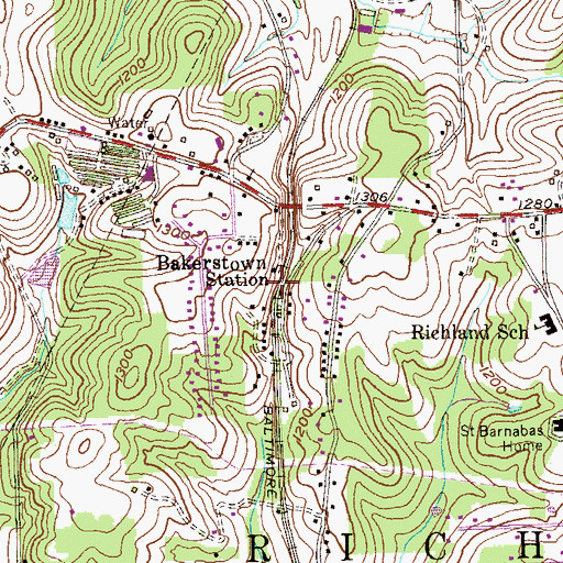 Topographic Map of Bakerstown Station, PA