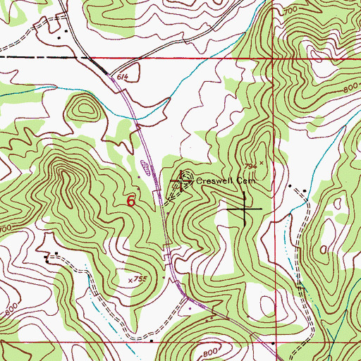 Topographic Map of Creswell Cemetery, AL