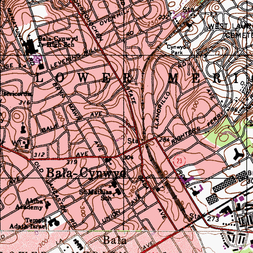 Topographic Map of Bala-Cynwyd, PA
