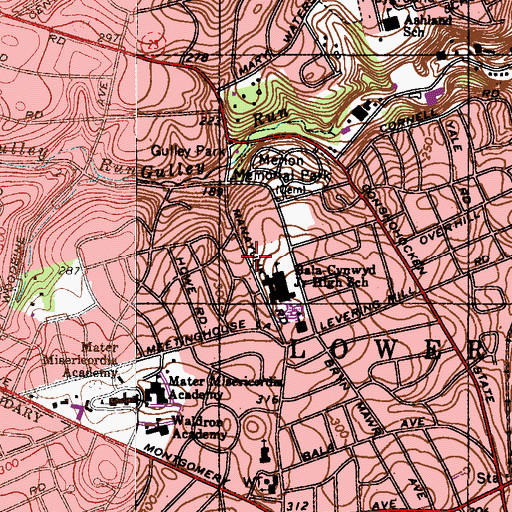 Topographic Map of Bala-Cynwyd Junior High School, PA