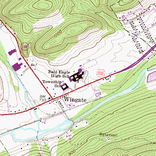 Topographic Map of Bald Eagle Area Middle - Senior High School, PA