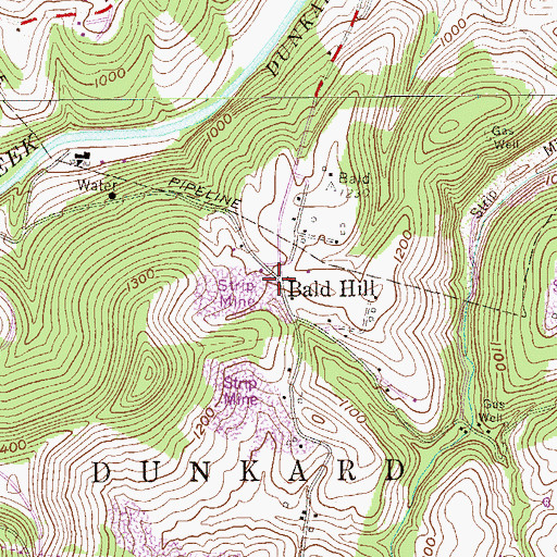 Topographic Map of Bald Hill, PA